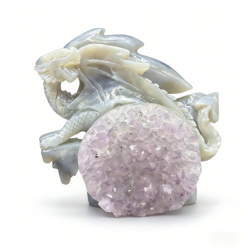 Agate Amethyst Cave Carving of a Western Dragon 1.23kg