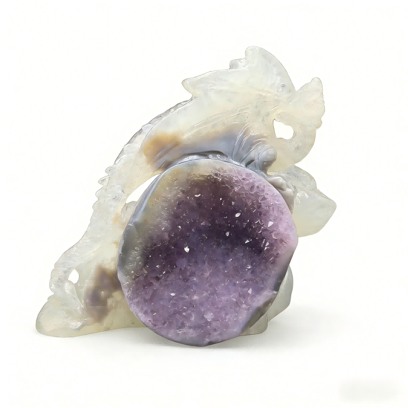 Agate Amethyst Cave Carving of a Western Dragon 0.99kg