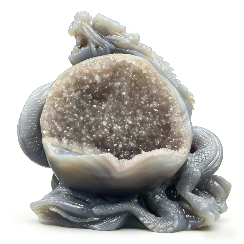 Agate Amethyst Cave Carving of a Chinese Dragon 2.13kg