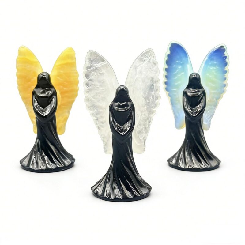 High Quality Black Obsidian Angel Hand Carved Fairy Feng Shui Style Polished Technique Figurine