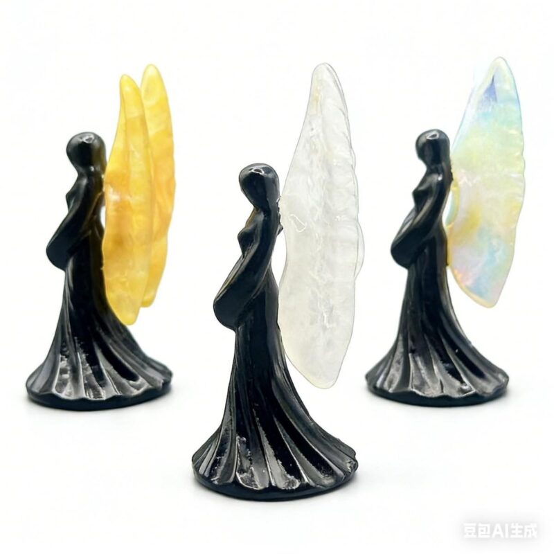 High Quality Black Obsidian Angel Hand Carved Fairy Feng Shui Style Polished Technique Figurine