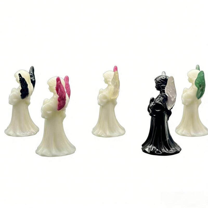 Natural Material Spiritual Product Healing Crystal Crafts White Jade Black Obsidian Crystal Angel for Meditation